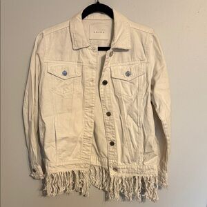 Blank NYC Off-White Fringe Denim Jacket Oversized Button Closure